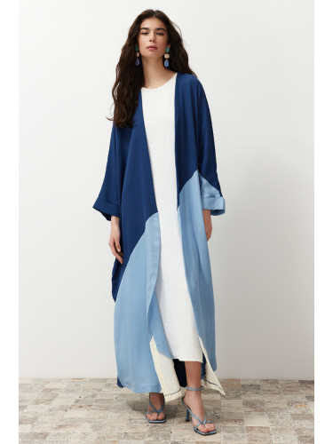 Trendyol Indigo Belted Color Block Long Woven Cap & Abaya
