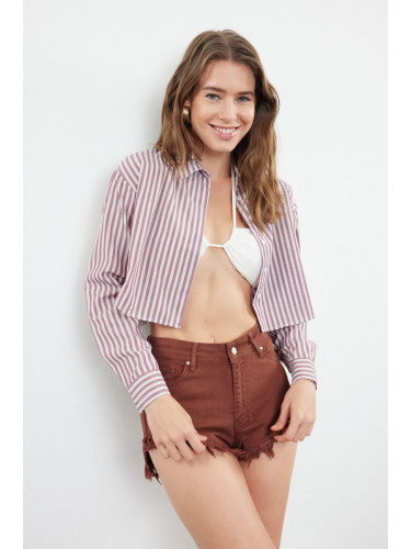 Trendyol Striped Crop Woven Backless Linen Look Shirt
