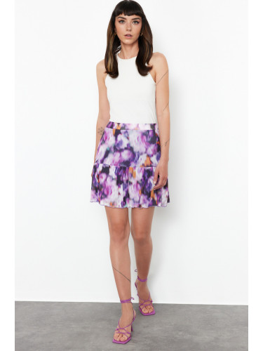 Trendyol Purple Skirt Frilly Printed Mini Skirt