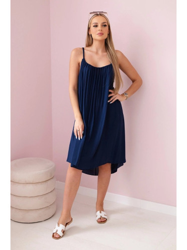 Women's viscose dress with straps - navy blue