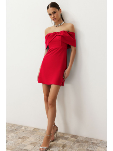 Trendyol Red Carmen Collar Woven Short Dress