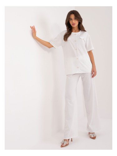 White casual set with blouse and straight trousers