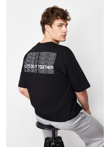 Trendyol Black Oversize Crew Neck Short Sleeve Printed T-Shirt