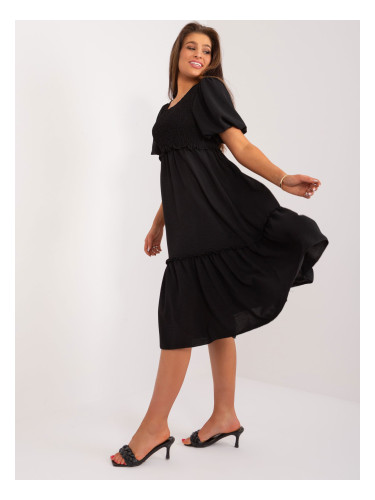 Black midi dress with puff sleeves