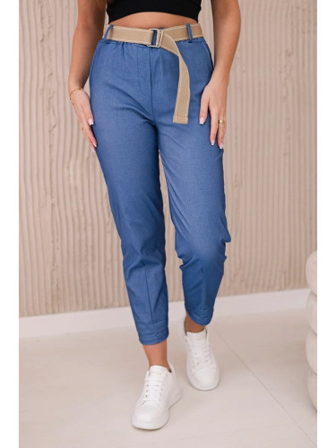 Denim trousers with wide belt