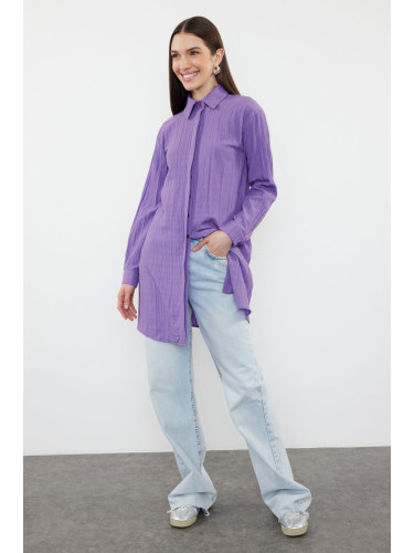 Trendyol Purple Linen Look Plain Woven Hijab Shirt