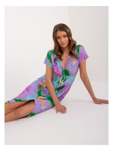 Purple women's midi dress with print