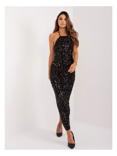 Black maxi evening dress with sequins