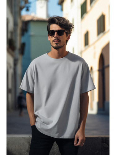 Trendyol Gray Basic 100% Cotton Crew Neck Oversize/Wide-Fit Short Sleeve T-Shirt
