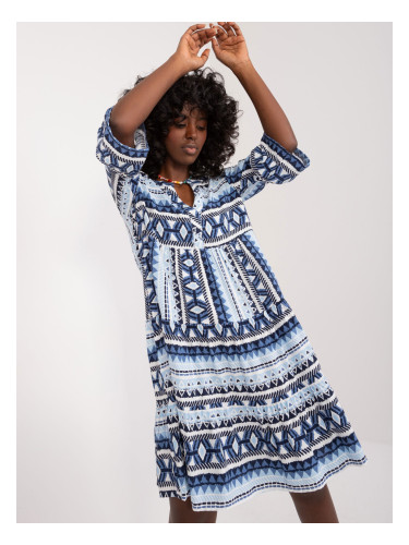 Blue loose dress with boho patterns SUBLEVEL