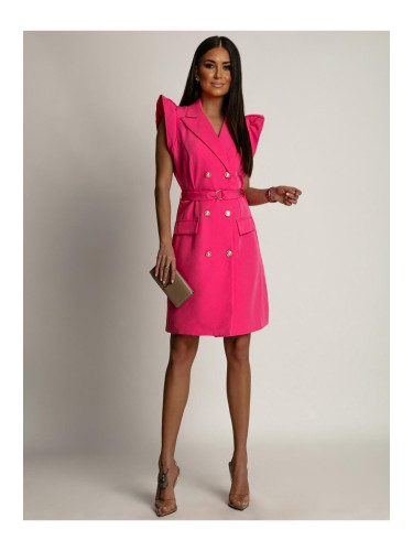 Double-breasted dress with ruffle, navy pink