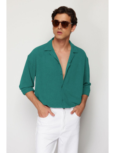 Trendyol Green Oversize Fit Open Collar Summer Linen Look Shirt