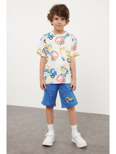 Trendyol Ecru Boy Patterned T-shirt-Shorts Set Knitted Bottom-Top Set