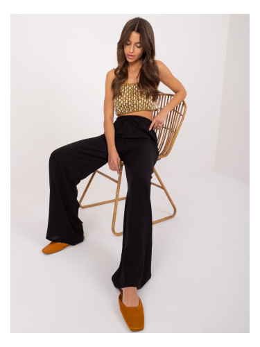 Black fabric palazzo trousers with ties