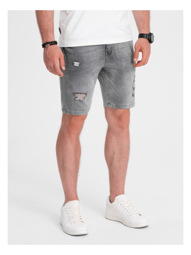 Ombre Men's denim short shorts with holes - gray