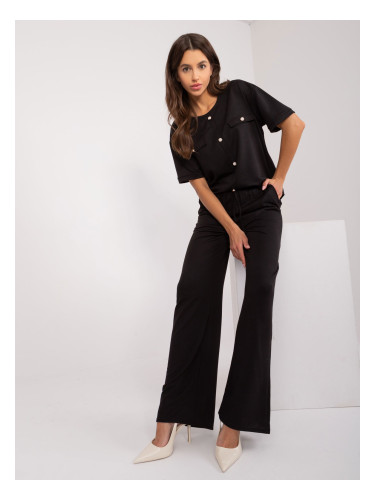 Black casual set with slit blouse