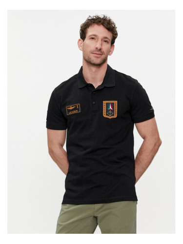 Aeronautica Militare Тениска с яка и копчета 241PO1762P192 Черен Regular Fit