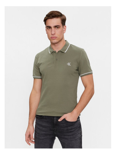 Calvin Klein Jeans Тениска с яка и копчета Tipping J30J315603 Зелен Regular Fit