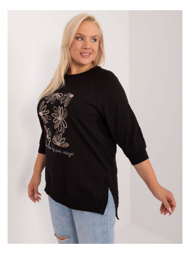 Plus size black casual blouse with appliqué