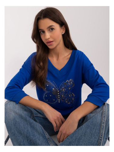 Cobalt blue women's blouse with appliqués