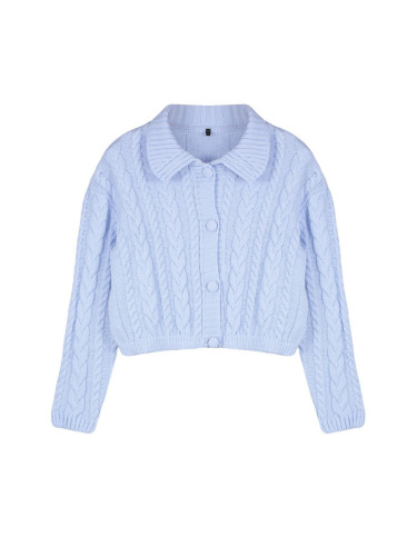 Trendyol Blue Button Detailed Polo Neck Crop Knitwear Cardigan