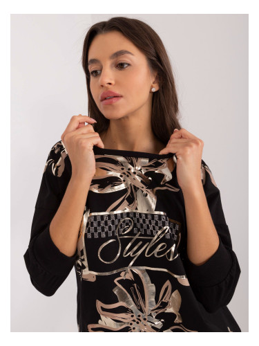 Black blouse with print and appliqué
