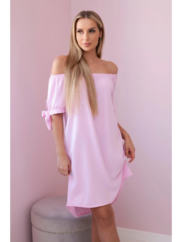 Women's dress with ties on the sleeves - candy pink