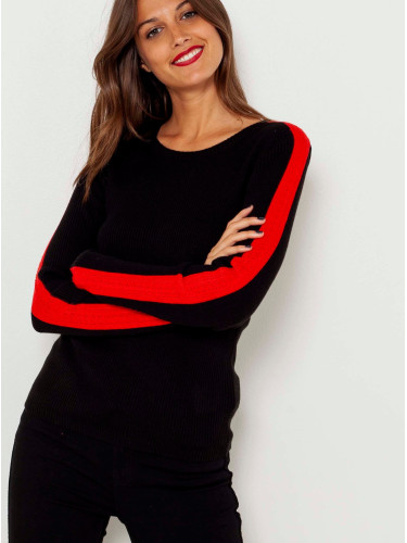 Black Light Sweater with Stripes on Sleeves CAMAIEU - Women