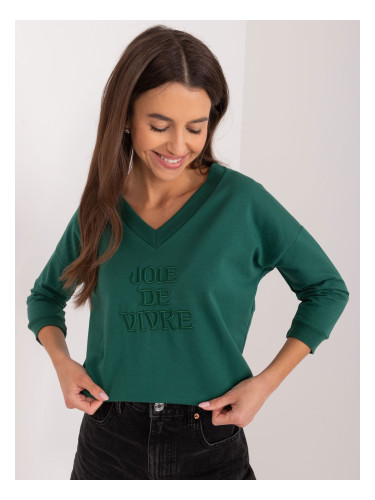 Dark green women's casual blouse with inscription