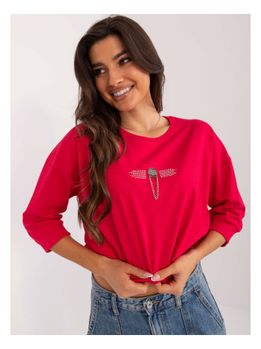Red cotton blouse with appliqué
