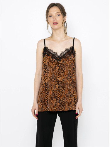 Brown patterned tank top lined with lace CAMAIEU - Women