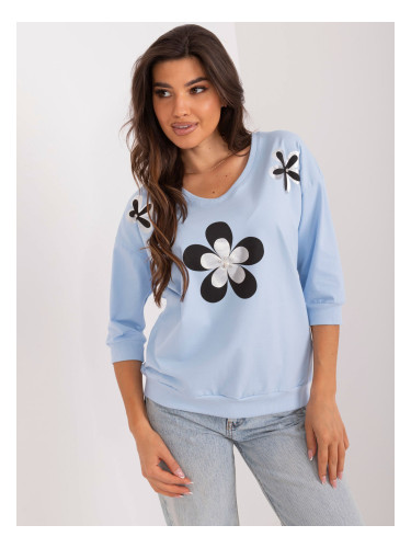 Light blue cotton blouse with floral print