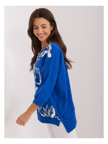 Cobalt blue women's blouse with 3/4 sleeves