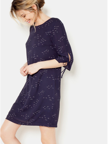 Dark Blue Patterned Dress with 3/4 Sleeve CAMAIEU - Women