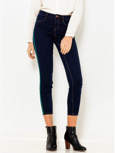 Dark blue shortened skinny fit jeans with lampasem CAMAIEU - Women