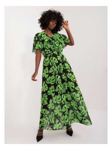 Black and green maxi dress with print