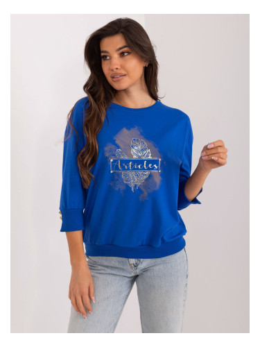Cobalt casual blouse with a shiny print