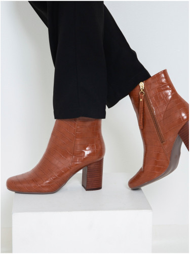 Brown ankle boots with crocodile pattern CAMAIEU - Women