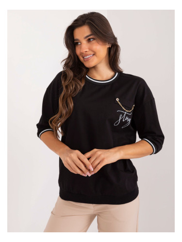 Black women's casual blouse with inscription