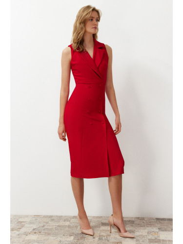 Trendyol Red Body-hugging Button Detailed Double Breasted Neck Sleeveless Midi Pencil Skirt Woven Dress