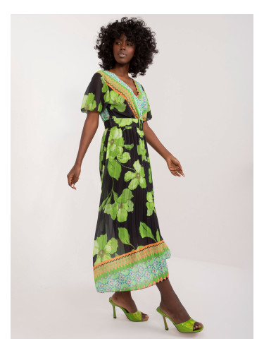 Lime and black midi dress with short sleeves