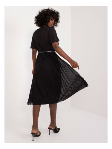 Black pleated dress with short sleeves