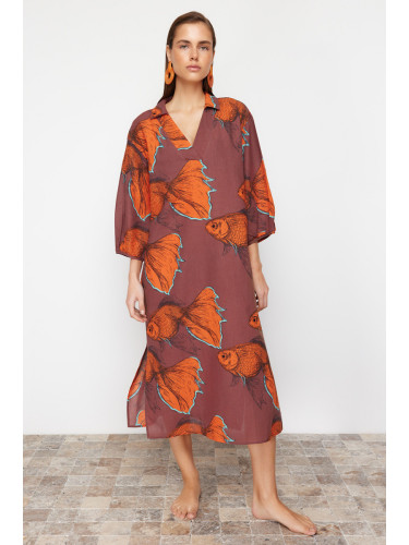 Trendyol Animal Print Wide Fit Midi Woven Beach Dress