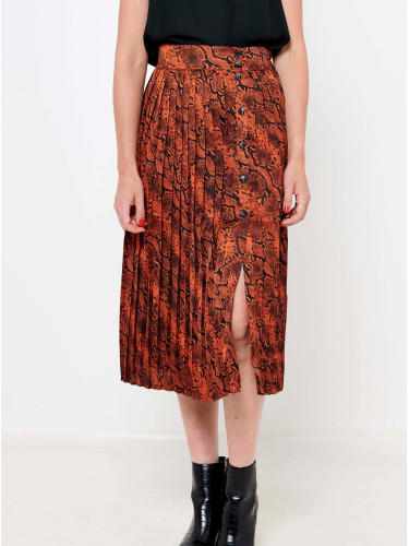 Brown Pleated Midi Skirt with Snake Pattern CAMAIEU - Ladies