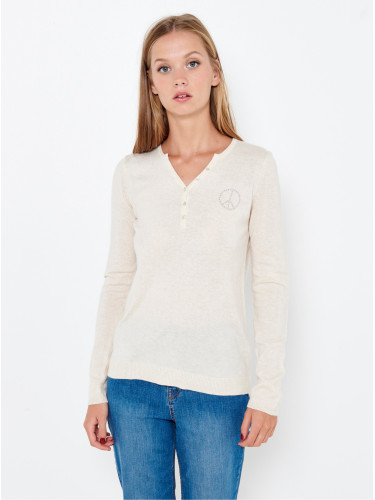Cream light sweater with inscription on the back CAMAIEU - Women