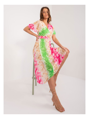 Pink and green women's dress with short sleeves