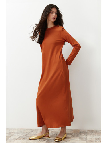 Trendyol Cinnamon Shoulder Button Detailed Knitted Dress
