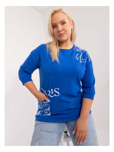 Cobalt blue women's plus size blouse with inscriptions