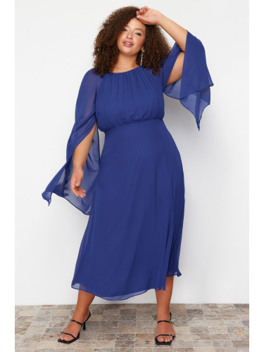 Trendyol Curve Long Maxi Woven Plus Size Dress with Sax Cape Sleeve