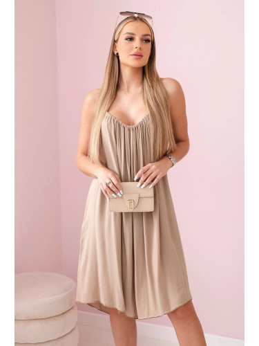 Women's viscose dress with straps - camel beige